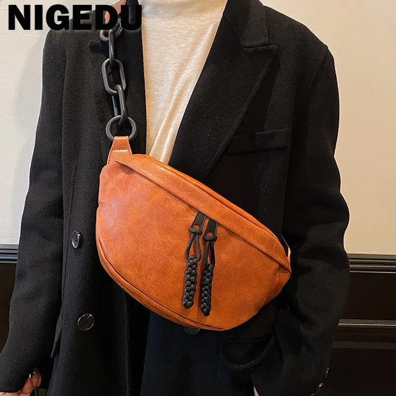 Female Chest bag chain Saddle Crossbody Bag For Women Shoulder bag PU Leather ladies Waist Pack fanny packs mobile phone Wallet 250815