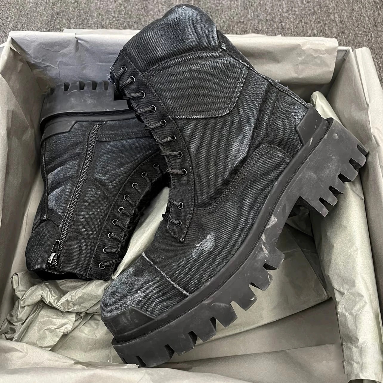 Combat Strike 20mm Arch Designer Shoes Men Women Paris Cowboy Cotton canvas fashion Retro High Knight Platform Boots Mens Shoes women shoes Washed A