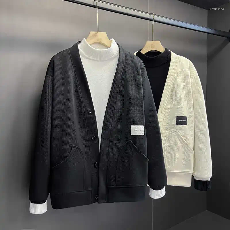 Men's Sweaters 2025 Autumn Winter Solid Color Loose Sweater Coats Male Long Sleeve Knitted Jackets Men Pockets Cardigan Overcoats I21