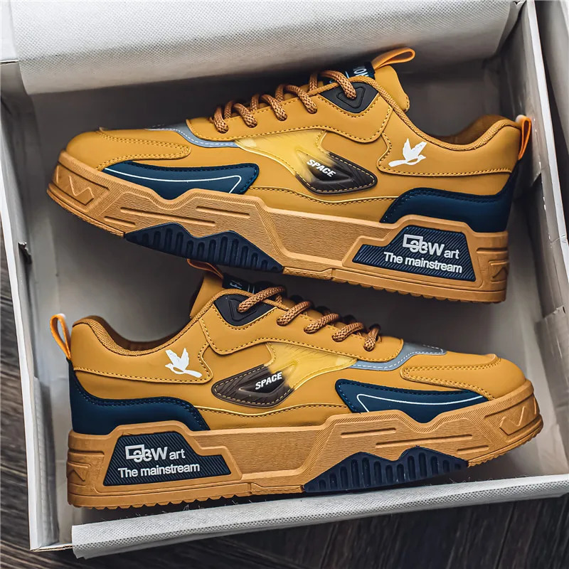 Autumn Casual Sports Shoes Mens Leather Low-Top Fashion Trend Easiest for Match Running Shoes Mens Skateboard Shoes Suitable for Outdoor Sports 2508