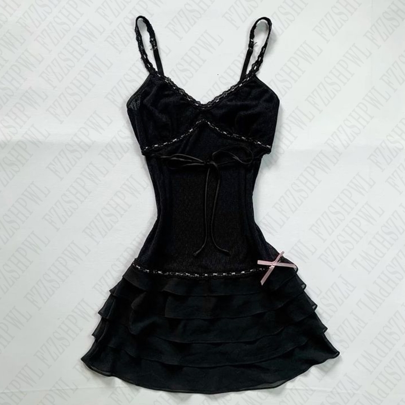 Grunge Punk Gothic Fairycore Emo Girls Dress Sexy Slim Lace Chic Fashion Aesthetic Womens Dresses Harajuku Retro Y2K Streetwear250823