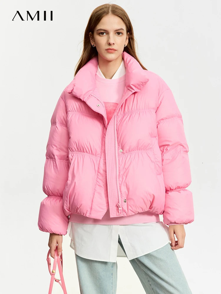 AMII Minimalist Winter Down Coats For Women Bud Type Zipper Button Short Overcoats Female Solid Down Jacket 12344053 250825