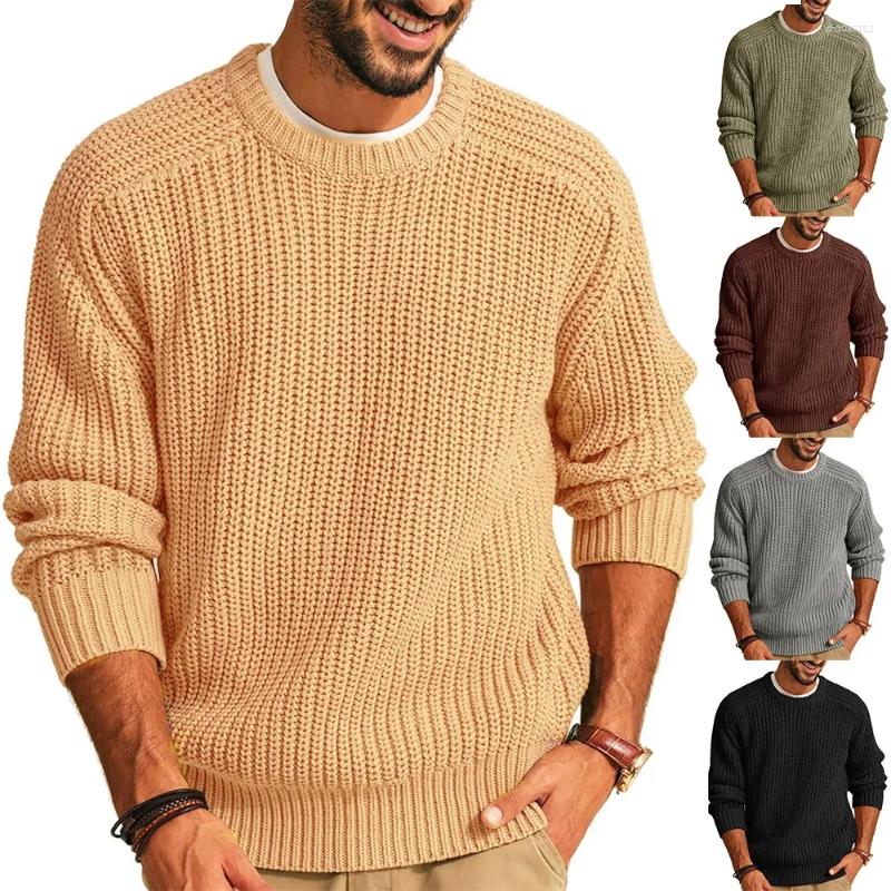 Men's Sweaters Men Pullovers Knitted Tops Casual Loose Round Neck Full Sleeve Regular Solid Knit Sweater Top Splice Autumn Winter