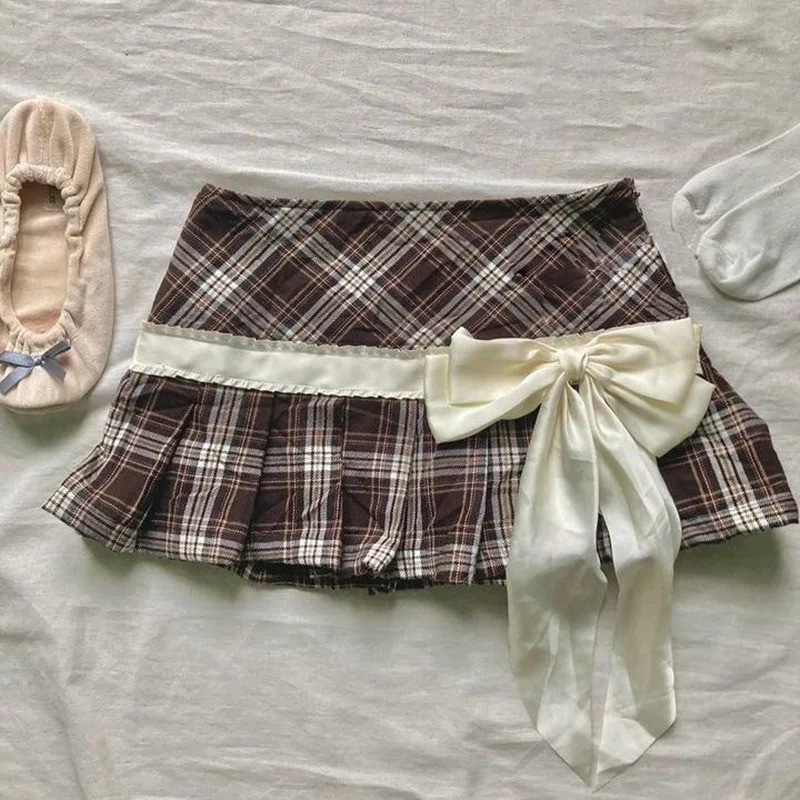 Vintage KSweet Y2K Skirt Harajuku Grid print Unique Rock Goth Mini Skirt Streetwear Hip Hop Unique Casual Pleated skirt Fashion 250825