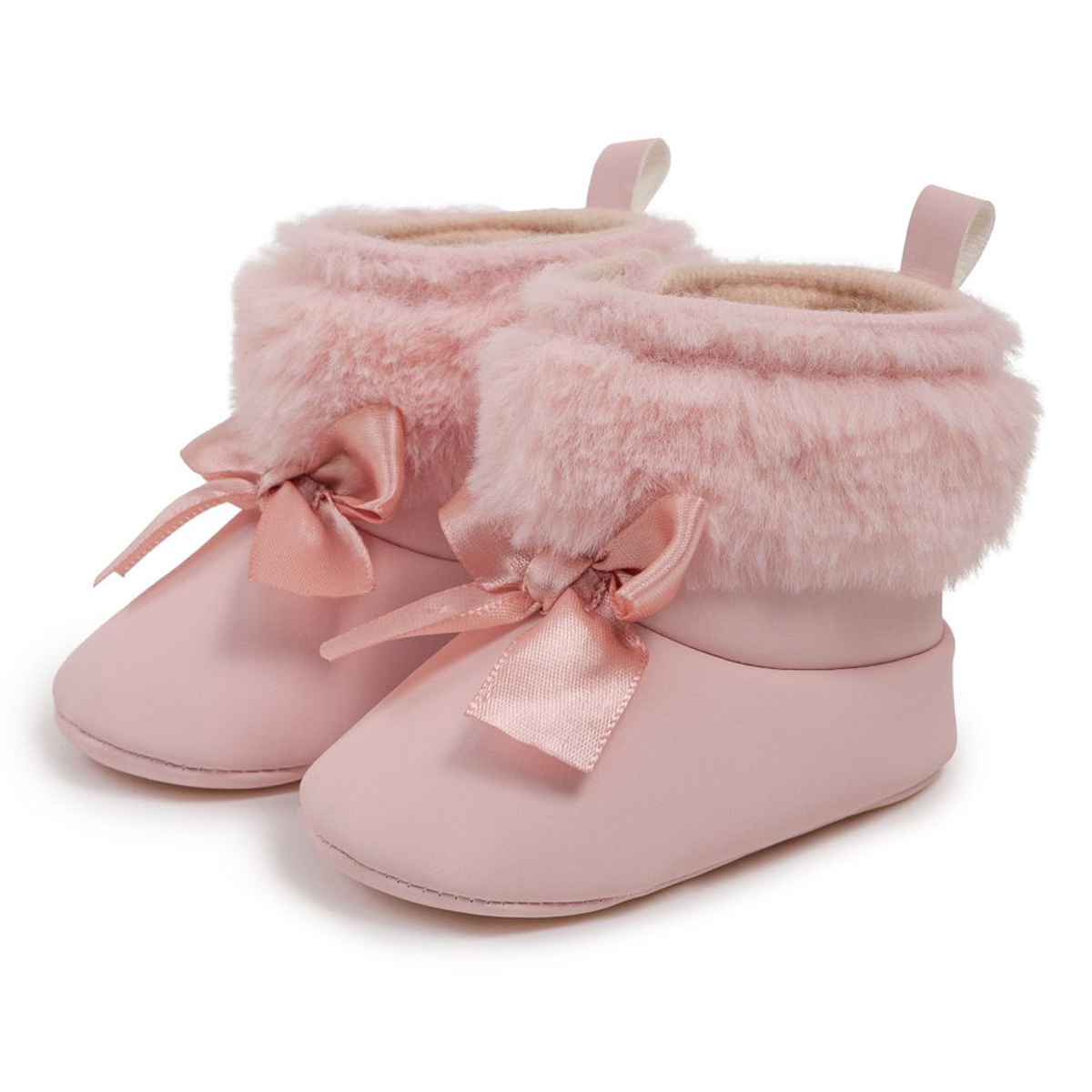 Pink Toddler With Bow Velvet Fluzzy Autumn Winter Baby Snow Boots Walkfashion Kids Girls Warm Shoes First Walkers Shoes 0-18 Months W0027