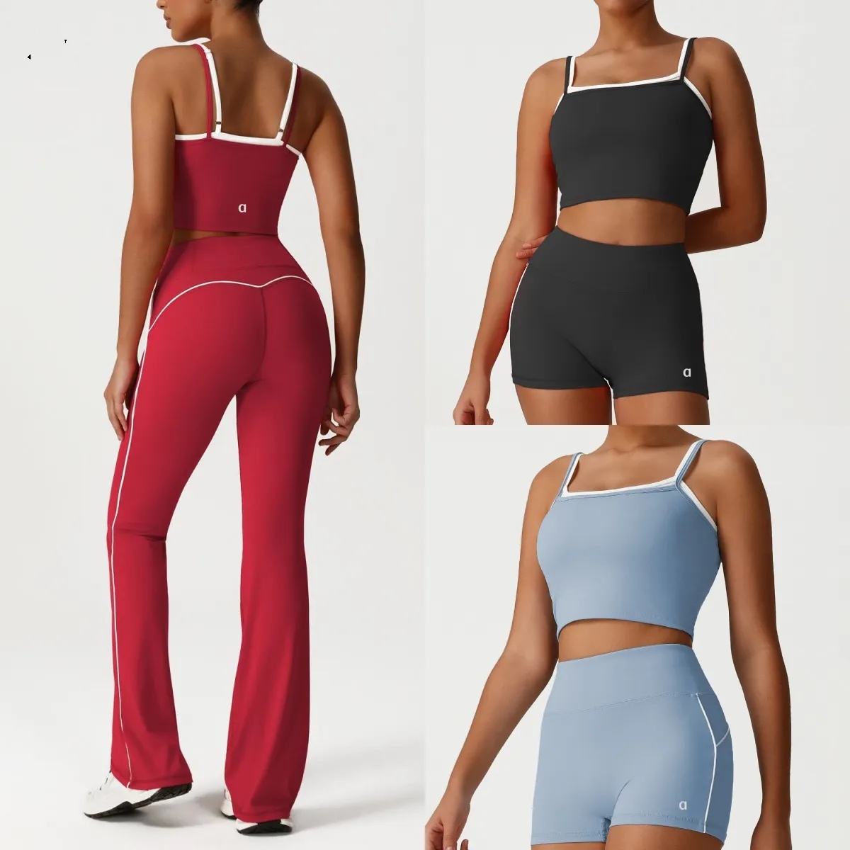 A1014 Square Neck Yoga Suspender Vest High Elastic Sports Vest Tight Yoga High Waist Shorts Slightly Casual Yoga Pants Contrast Color Dance Train-image-1070779491