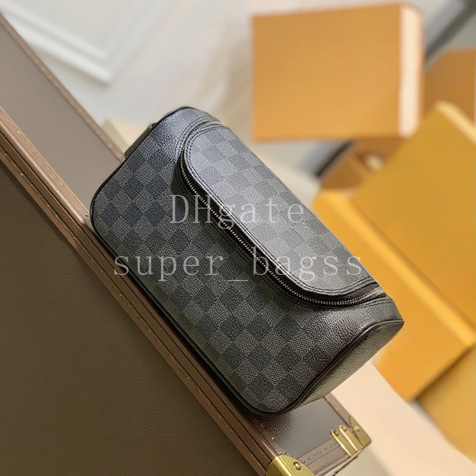 Toiletry Pouch Box bag Luxury designer bag 26CM handbag Damier Graphite canvas grained leather Cosmetic Bag Mirror quality makeup bag with box LX04A