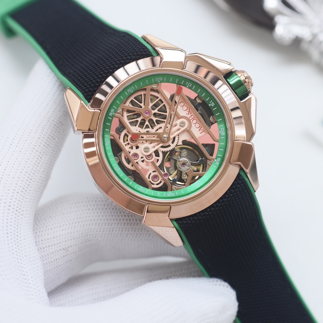 jacobnco watch epic men skeleton watches 10A high quality auto mechanical movement menwatch fly wheel reloj rubber strap uhr montre luxe watchbox YM