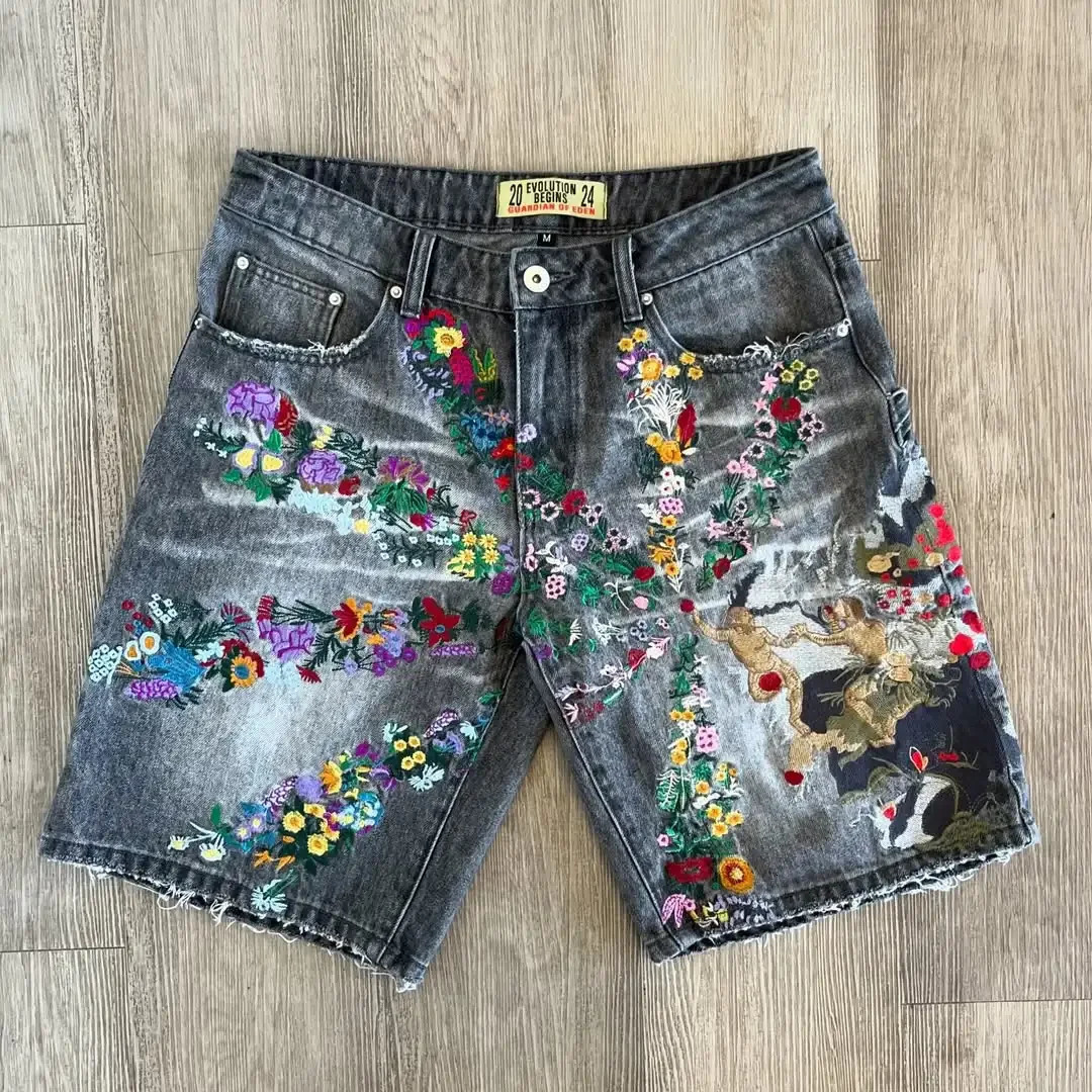 American Fashion Printed Denim Shorts Harajuku HipHop High Street Denim Shorts Fashion Street Y2K Denim Shorts Mens Clothing 250825