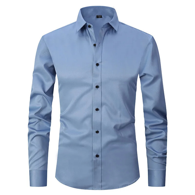 High Quality 6XL Large AutumnWinter Social Mens Shirt Long Sleeve Fashion No Iron Business Casual Pure White 250825