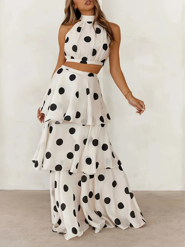 Wefad Two Piece Set Summer Sexy Polka Dot Off Shoulder Top And Cake Skirt High Street Suit 250823