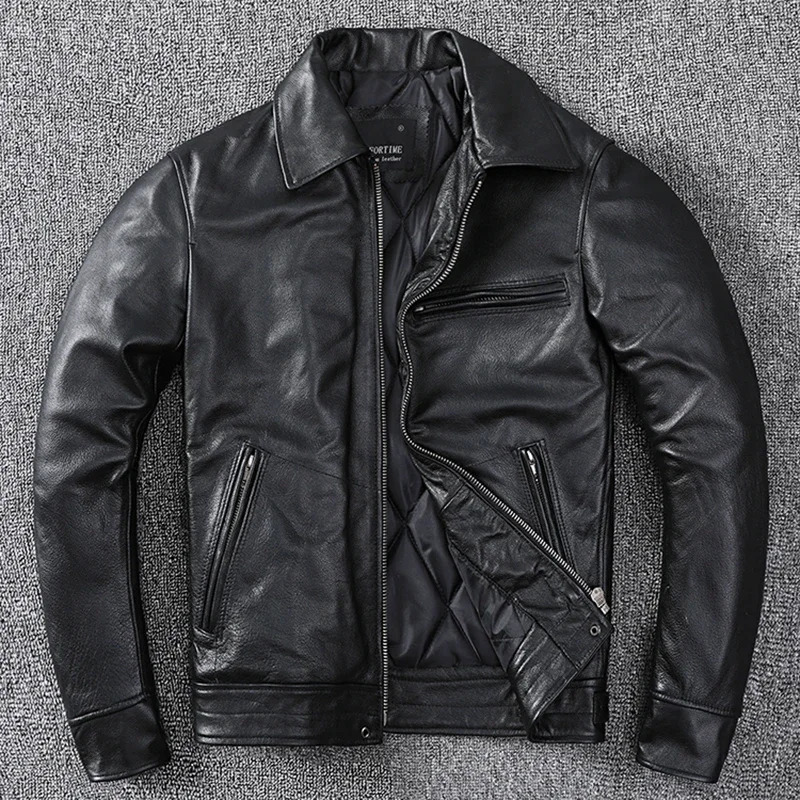 Black Classic Mulholland Dr. Genuine Leather Jacket Men Cotton Thickened Cowhide Leather Jacket Winter Fashion Short Coats 6XL 250825