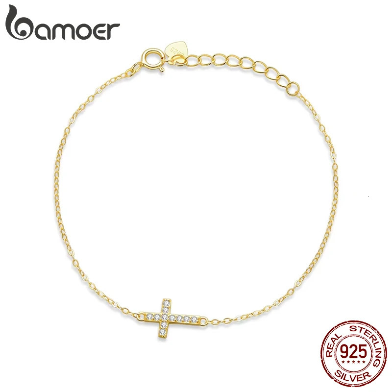 Genuine 925 Sterling Silver Adjustable Cross Bracelet 6.100.98 inch 14K Gold Plated Chain Link Jewelry Women Gift 250818