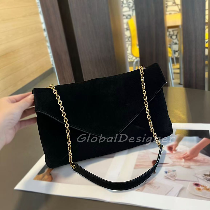 women designer envelope crossbody bag luxury suede chain purse lady fashion flap large capacity handbag vintage shoulder bag cross body dark brown f