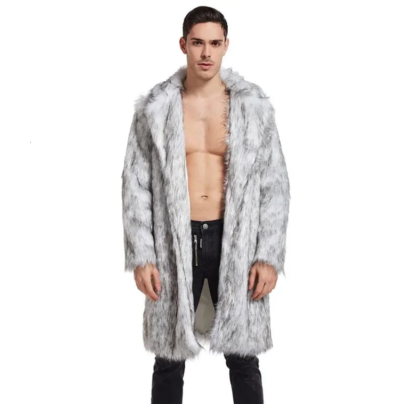 Autumn Winter Mens Fur Long Coat Overcoat Fur Foreign Trade 250825