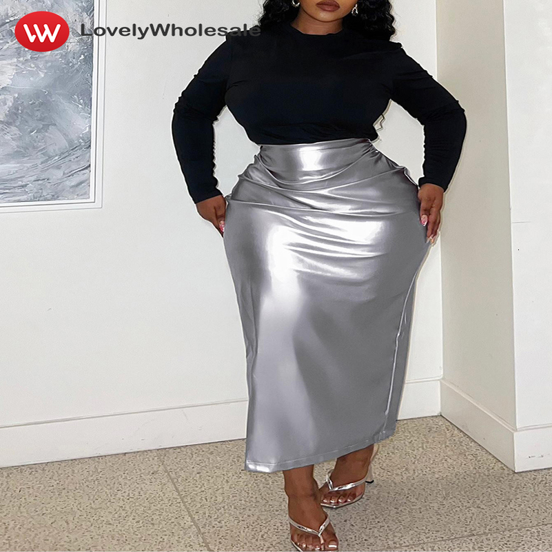 LW Womens Two Pieces Skirt Set Autumn Elegant O-Neck Long Sleeve T-shirt Tops Faux Leather Skirts Sets for Women 2 Pieces 250823