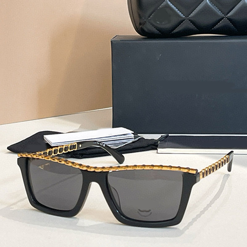Fashion Womens Square Sunglasses 5548Q Designer Rectangular Acetate Frame Top Chain Inlay Design Lady Beach Party Style UV Protection Eyewear