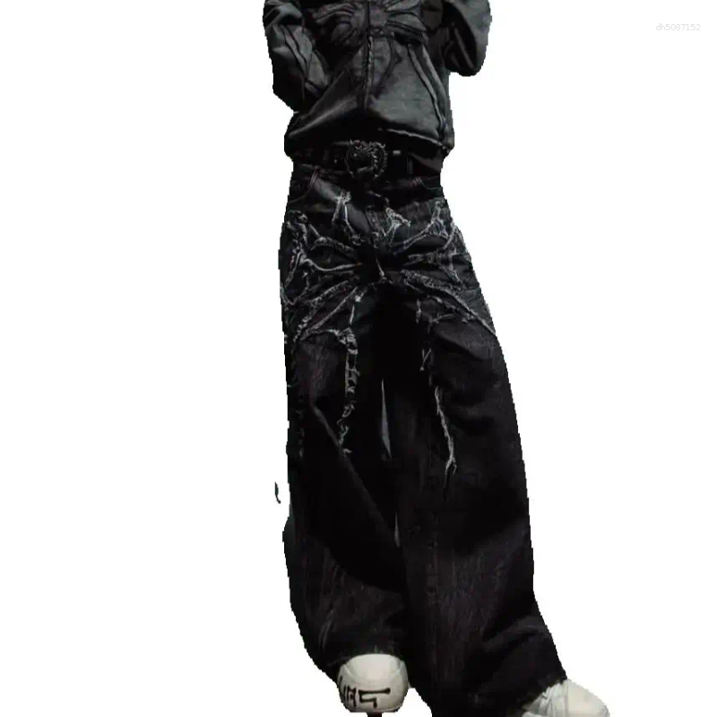 Men's Jeans Y2K Baggy Vintage Embroidery Pattern Washed Old Gothic Men Casual Hip-hop Wide-leg Pants Fashion Streetwear
