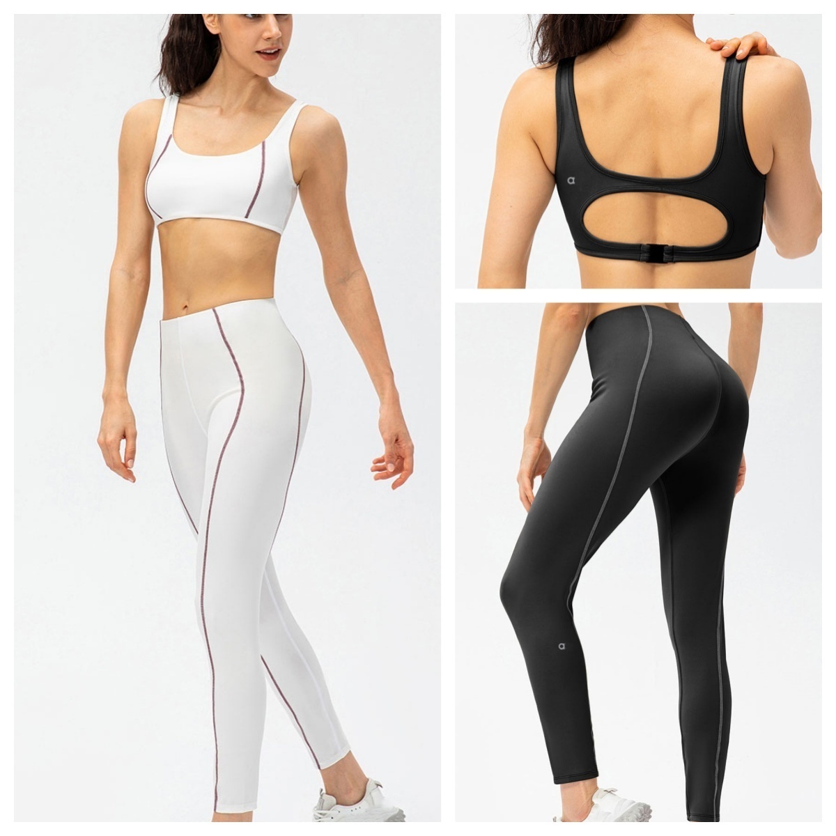 A79 Sexy Hollow Contrast Yoga Bra Fashion Outdoor Fitness Running Speed Dry Pants Yoga Clothes Set-image-1069164146