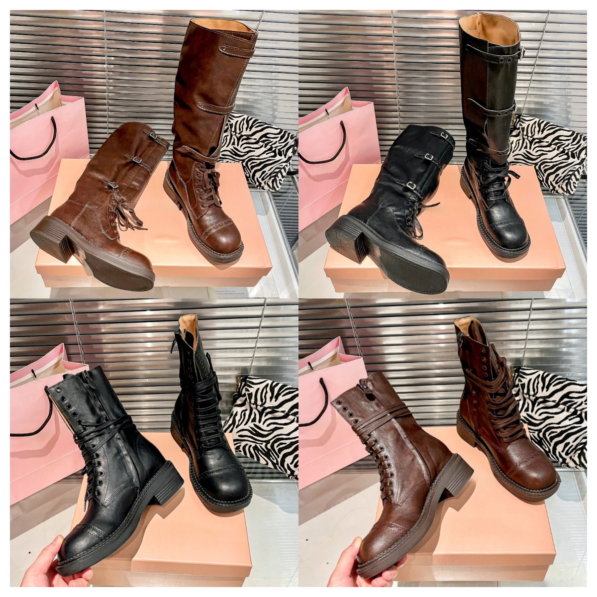 Designer shoes womens motorcycle boots leather martin boot lace up chunky heels outdoor recreation daily outfit comfortable antiskid booties black b