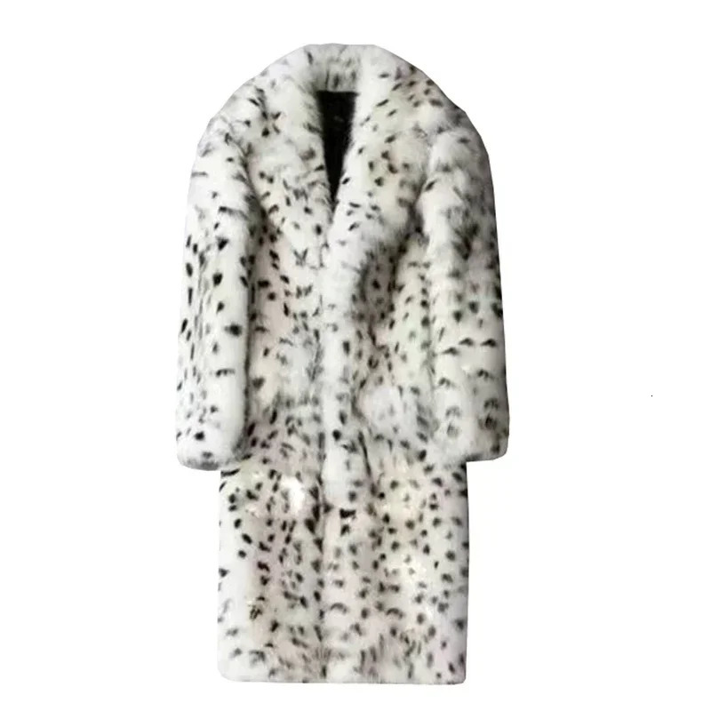 Leopard Men Winter Hooded Faux Fox Fur Coat Jacket Long Sleeve Warm Fur Black Parkas Bontjas Furry Shaggy Outerwear 250825