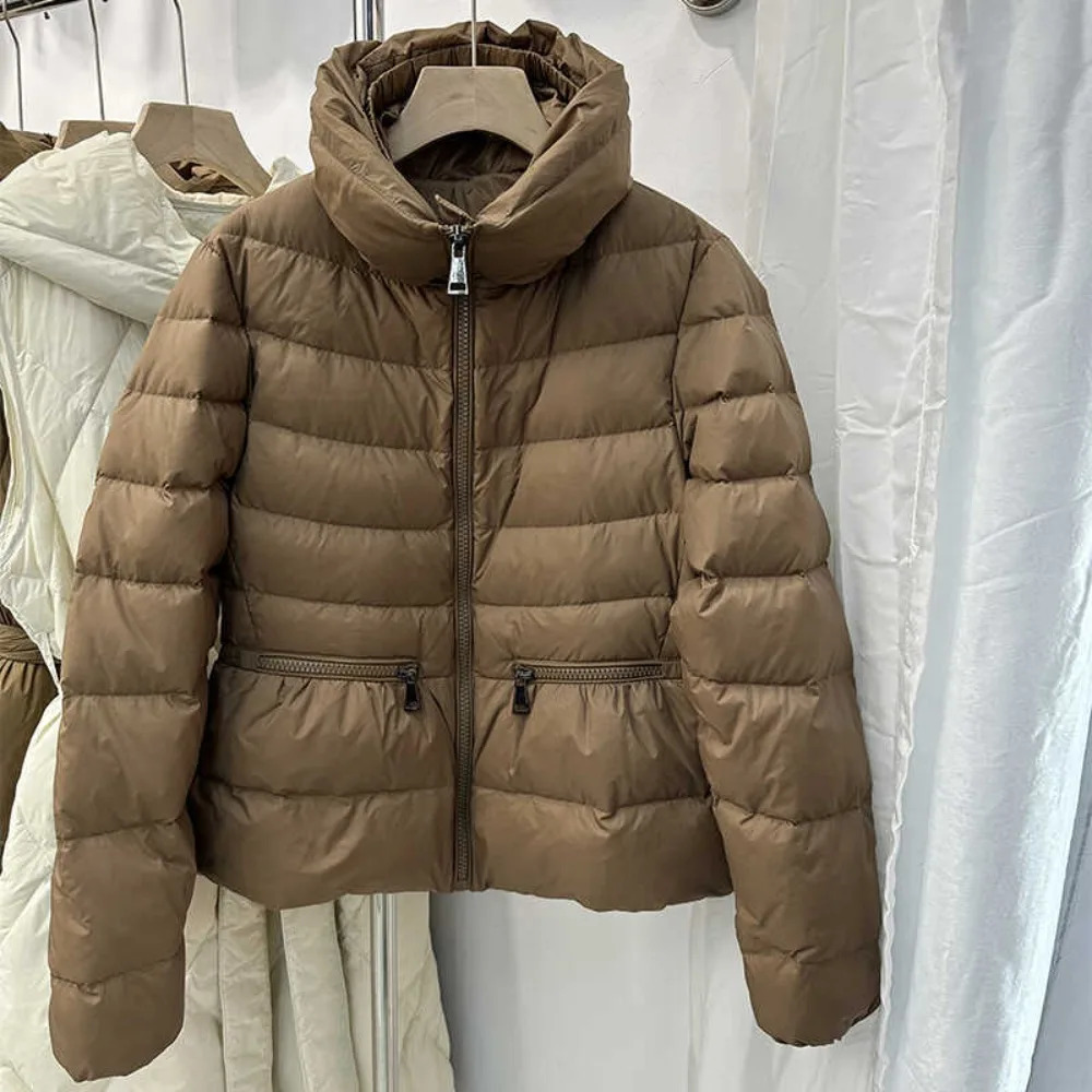 Winter Down Coats Puffer Jacket Women Simple Casual Elegant Outerwears Standup Collar Thick Slim Warm Short Down Jackets 250825