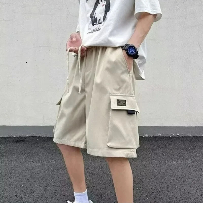 Long Baggy with Pockets Elastic Waist Loose Solid Draw String Short Pants for Men Bermuda Half Oversize Mens Cargo Shorts Wide 250825