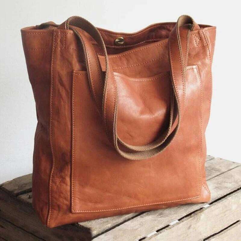 Women Bags Soft Handbag Shoulder With Pockets Retro Waxed Leather Large Capacity Fashion Tote Commuter Bag Purse