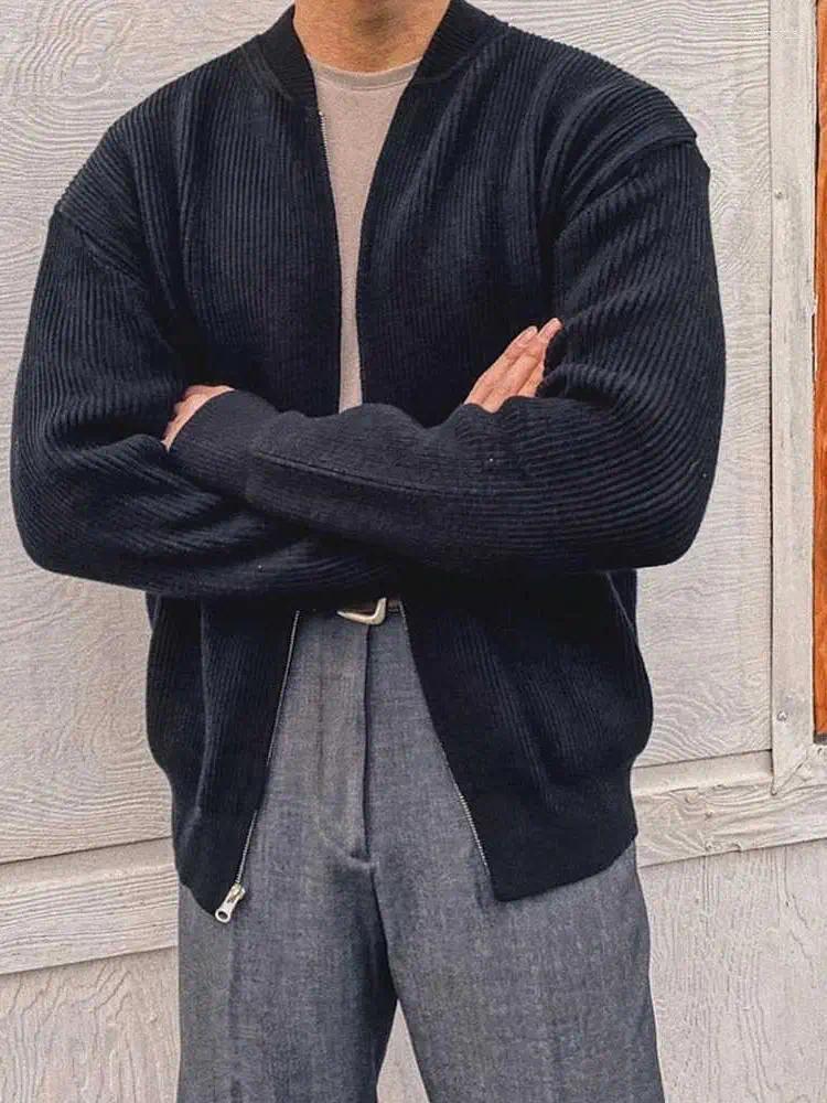 Men's Sweaters Spring Winter Vintage Zip-up Single-Breasted Zipper Knitted Cardigans Mens Fashion Solid Color Casual Long Sleeve Knitwear