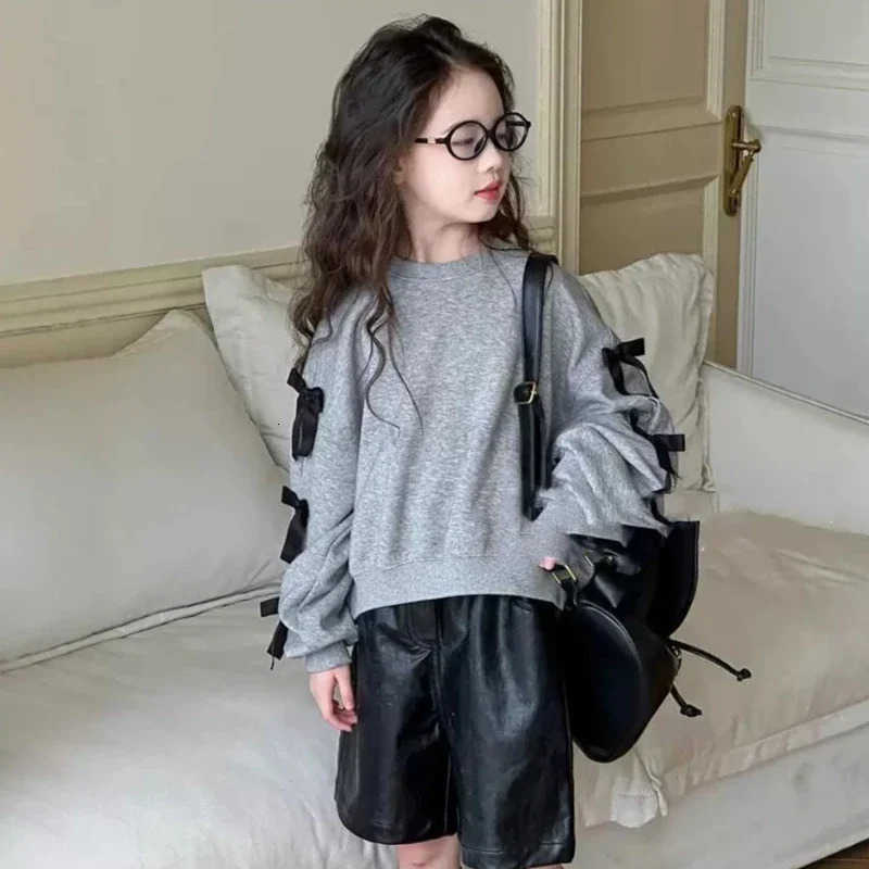 Childrens Sweatshirts Girls Hoodie Bow Long Sleeve Top Sweatshirt Kids Clothes for Girls Autumn Spring Kids Clothes Girls T250825