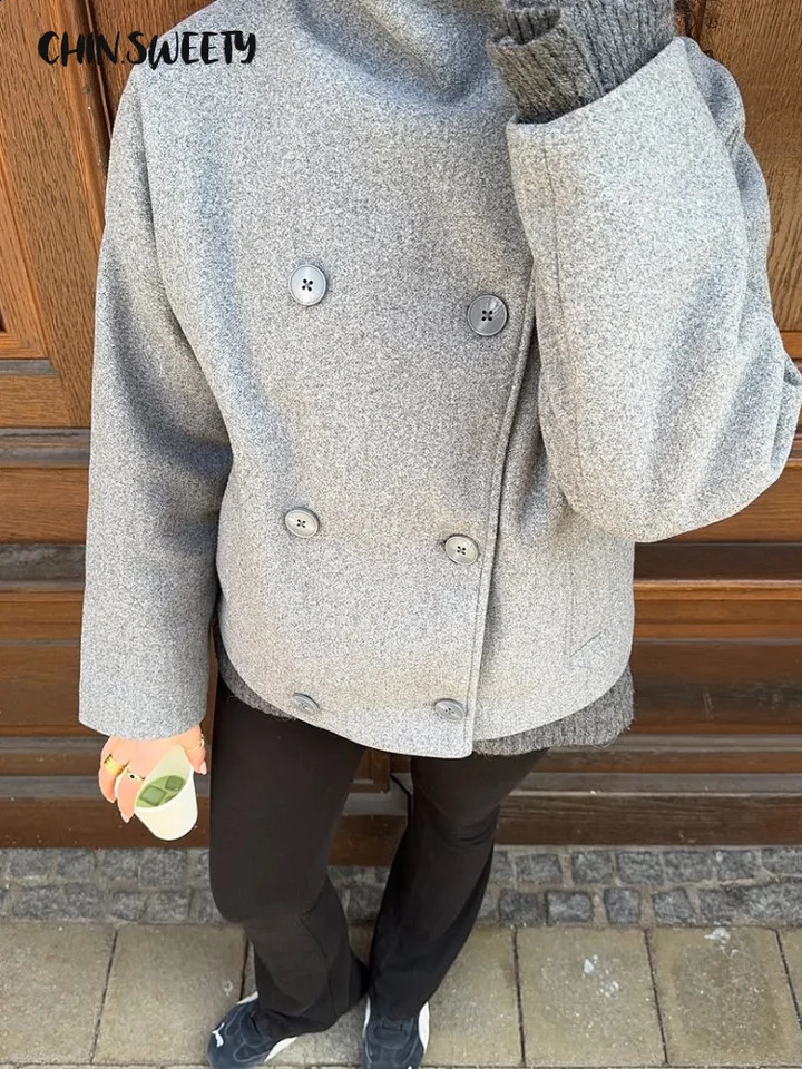 Casual Womens Stand Collar Overcoat Long Sleeve Doube-Breasted Loose Lady Outwear Autumn Fashion Female Streetwear 250819