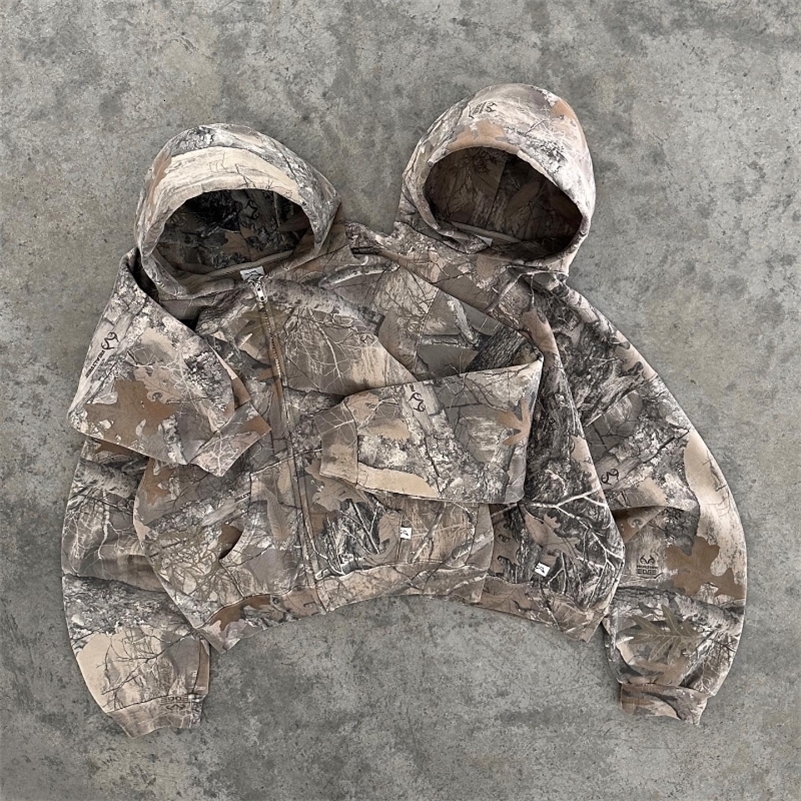Y2K Retro Hoodie Men Printed Camouflage Pattern Pullover Sweatshirts High Street Hip Hop Streetwear Oversized Unisex Camo Hoodie250823