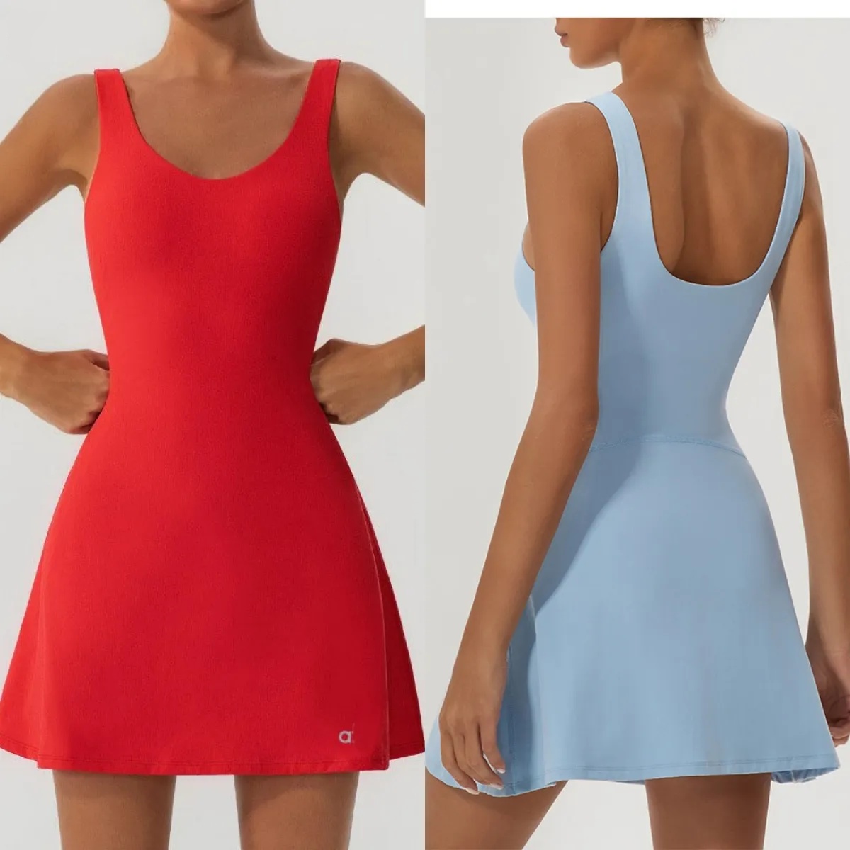 A1199 Women New Fake Two-piece Anti-exposure Tennis Skirts with High Elastic Belt and Chest Pad for Outdoor Leisure Yoga Dress-image-1071129478