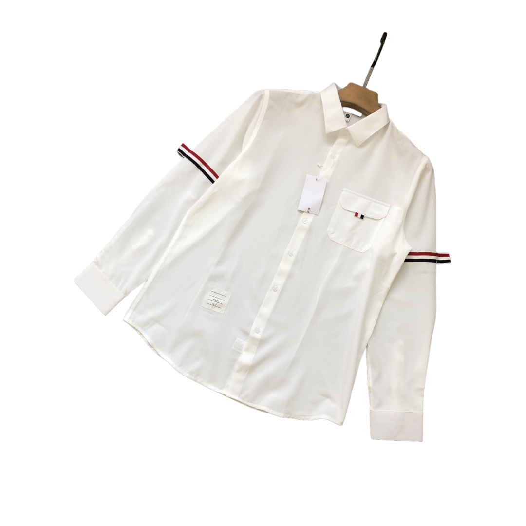 button up shirt mens shirts TB shirts long sleeve shirt Arm ring striped webbing shirt turn down collar top Business Blouse Fashion Casual TB Breath