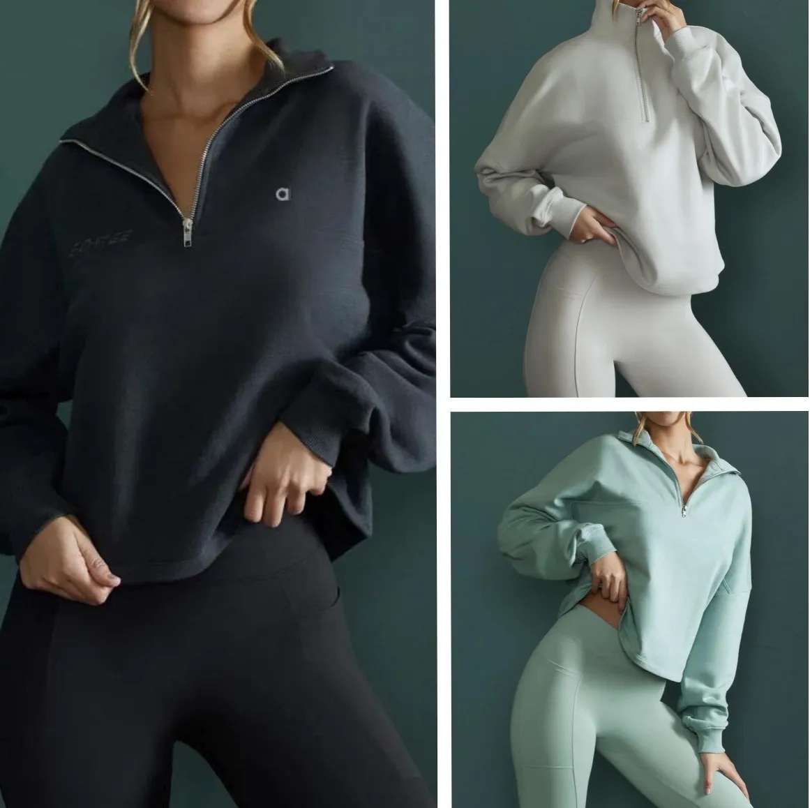 A510 Women Pullover High-neck Fitness Top Coat Women&#039;s Outdoor Running Zipper Loose Long-sleeved Hoodie-image-1069166084