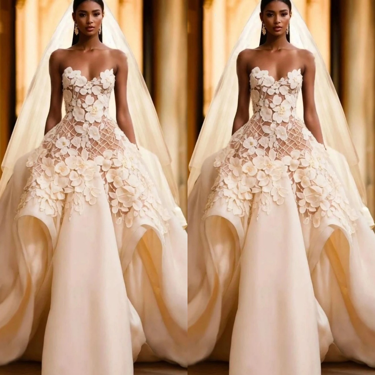 Sexy Strapless Mermaid Wedding Dress Fashion Floral Appliques Bridal Gown Sweep Train Satin Bride Dresses Customized