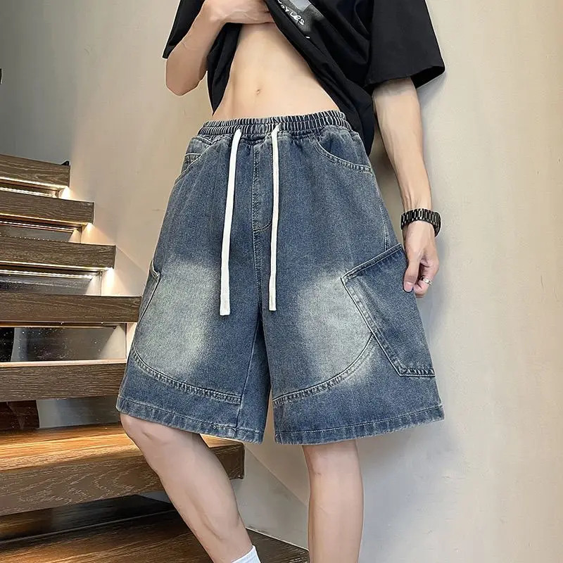 summer denim shorts for men and women loose American high street casual straight leg thin five part casual pants y2k 250825