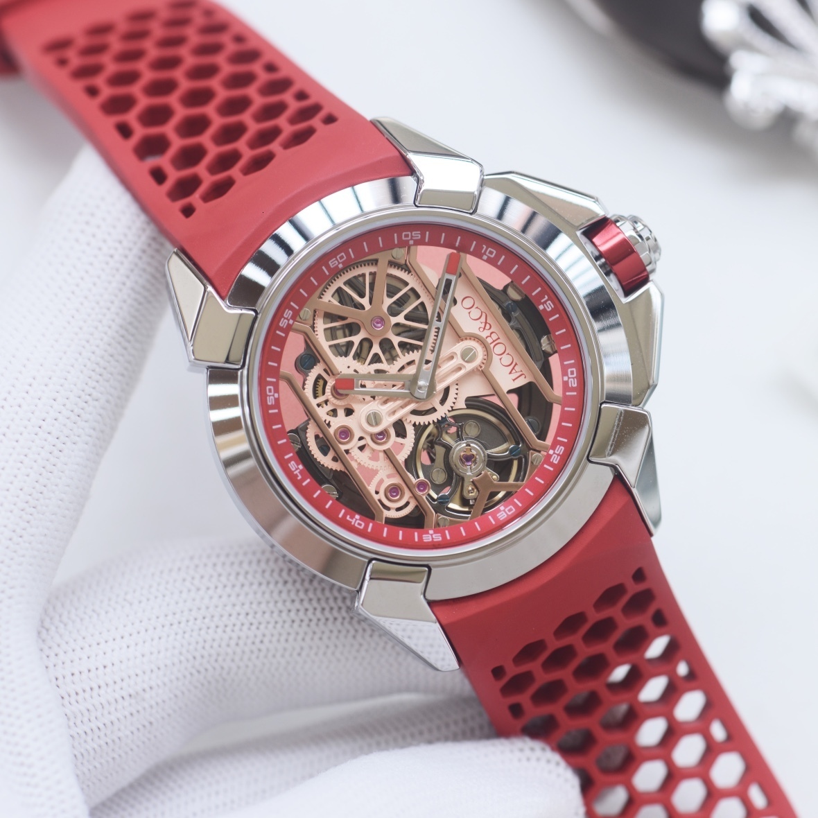 jacobnco watch epic men skeleton watches 10A high quality auto mechanical movement menwatch fly wheel reloj rubber strap uhr montre luxe watchbox GL