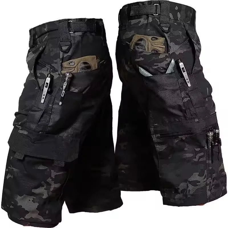 Military Green Outdoor Work Pants Mens Camouflage Solid Color Shorts Summer Multi Mouth Bag Military Style Shorts 250825