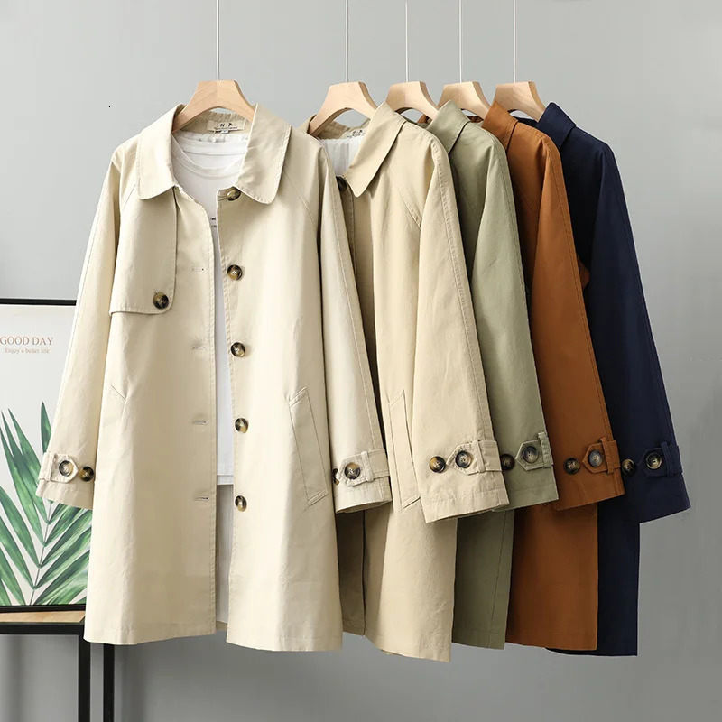 Real S Midlength Trench Coat Women Autumn Winter Solid SingleBreasted Cotton Windbreaker Female Casual Top Outerwear 250825