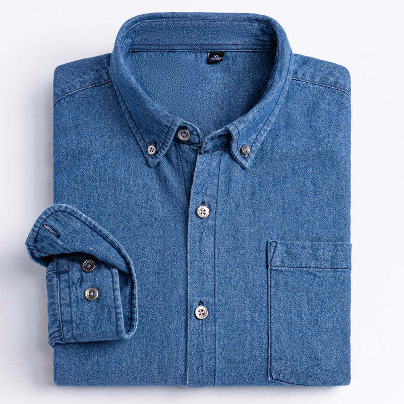 Man 100% Cotton Western Denim Pocket Shirt Long Sleeve Standardfit Comfort Durability Soft Casual Washed Work Shirts w250823