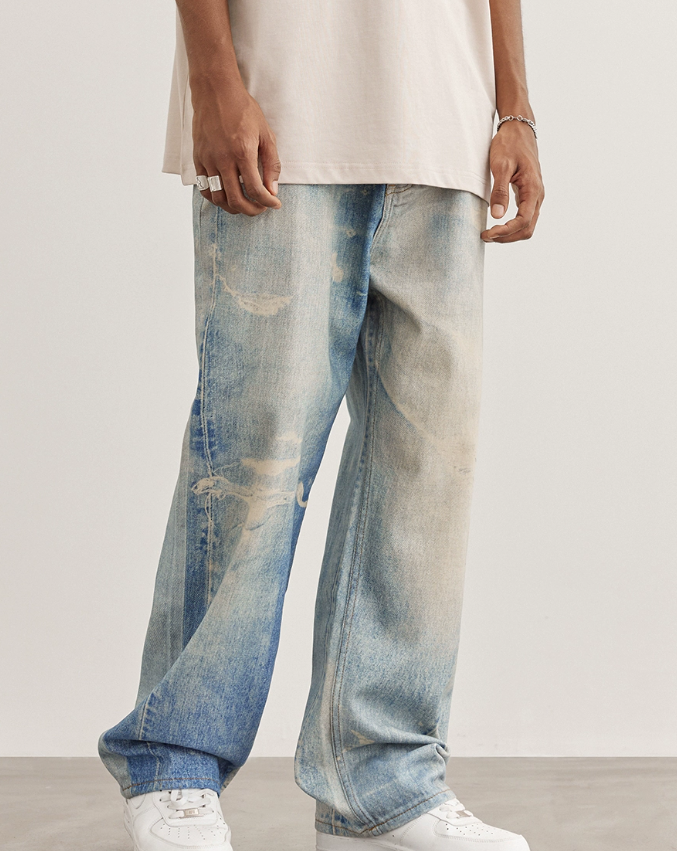 3D Printing Distressed Jeans VIBE Style Retro Straight Style Versatile Street Fashion Jeans Y2k Mens Jeans Baggy Jeans 240819
