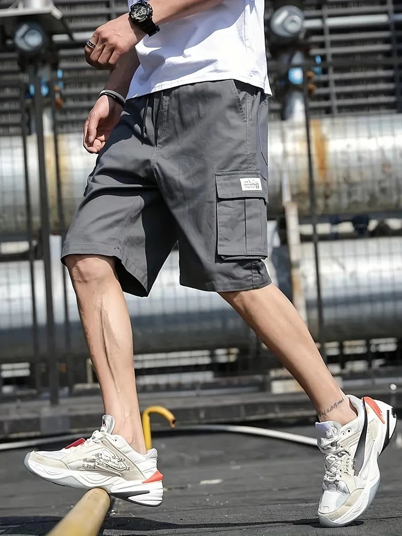 Mens Multi Pocket Cargo Shorts Casual Waist Drawstring Cargo Shorts For Summer Bermuda Shorts 250825