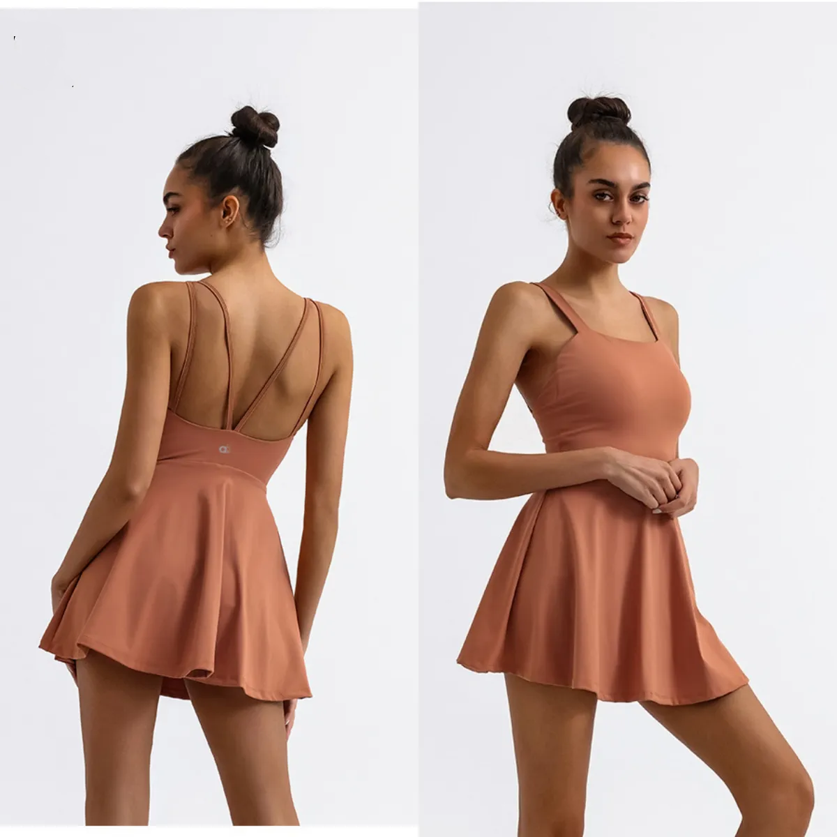 A1054 Breathable Anti Slip Designer Yoga Dress One Piece Tennis Golf Sports Skirt with Shorts Stretchy Comfortable Workout Fitness for Women-image-1070303026