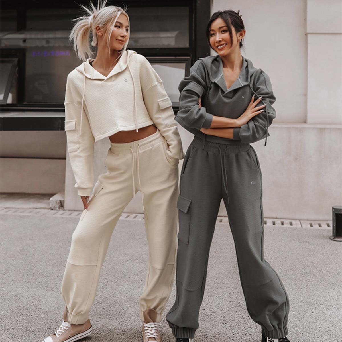 A486 Womens 3D Silver Athletic Outfit Matching Two-Piece Long Sleeve Hoodie for Fitness Ladies Breathable Set for Yoga