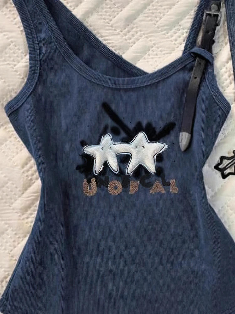 Sexy Y2k Tank Top With Straps Women Vintage Graphic Sleeveless T shirt Camisole Feamle Basic Underwear Streetwear 100% Cotton 250825