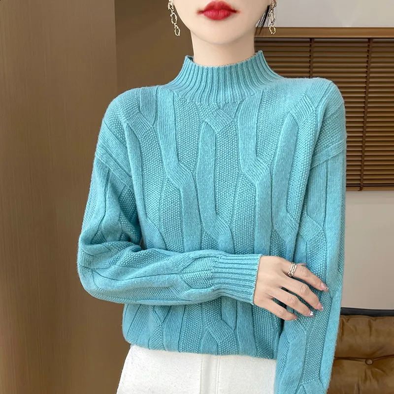 Fashion Autumn And Winter Merino Wool Pullover Sweater Solid Color Long Sleeve Basic Thermal Top 100% Pure Wool SweaterWQ701 250819