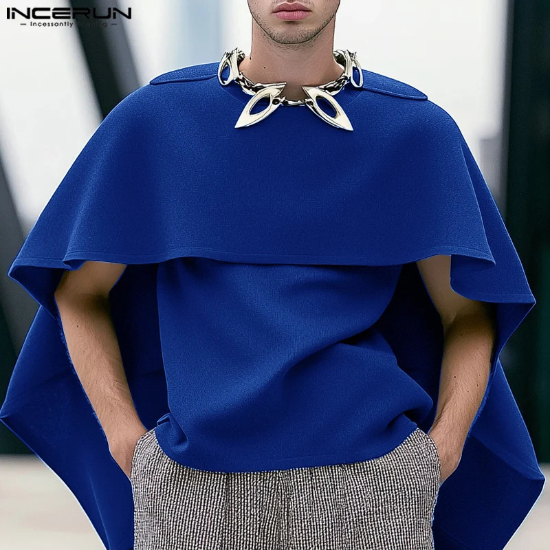 INCERUN Tops American Style Fashion Mens Solid Silhouette Layered n Cape Coats Casual Streetwear Loose Simple Trench 250825