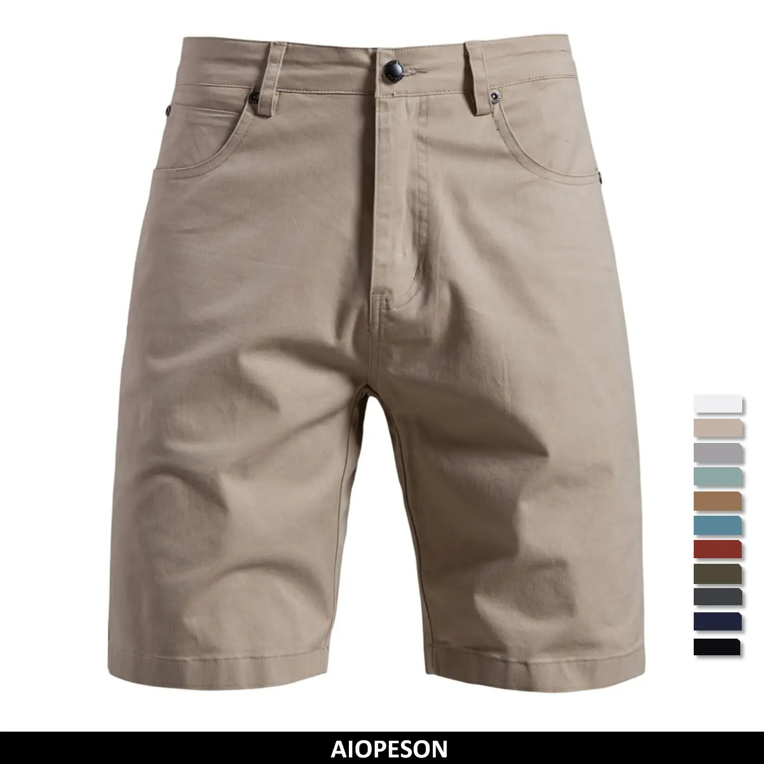 AIOPESON Mens 100% Cotton Summer Casual Shorts MultiPocket Solid Color 11 Colors Outdoor Breathable 250825