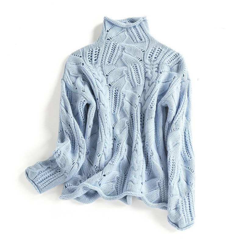 Limiguyue Korean Twist Hollow Wool Sweater Women Causal Loose Solid Knit Pullover Autumn Winter Turtleneck Knitwears Runway 342P 250823